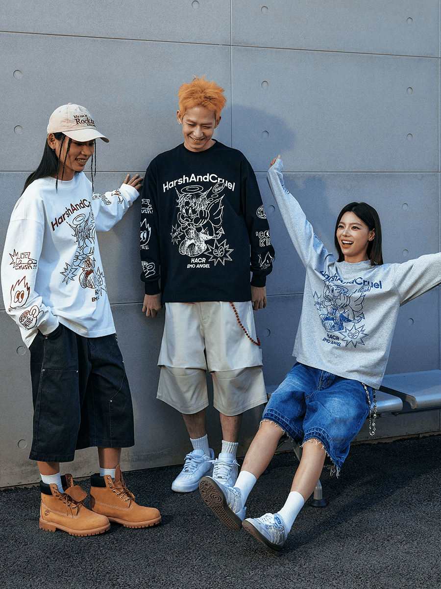 Oversized Emo Angel Graphic Long Sleeve Tee - COPPING THREADS - Harsh and Cruel