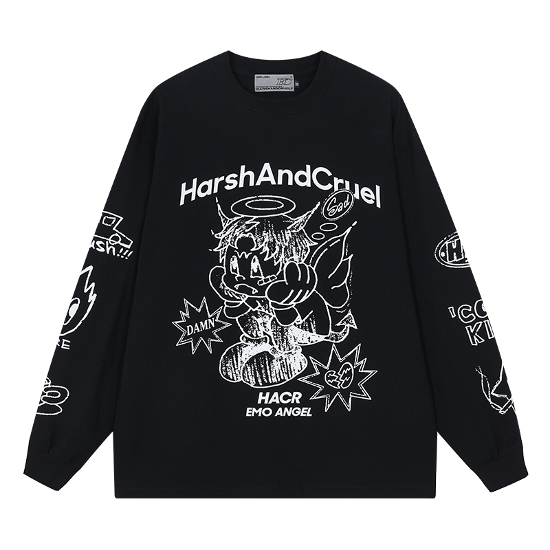 Oversized Emo Angel Graphic Long Sleeve Tee - COPPING THREADS - Harsh and Cruel