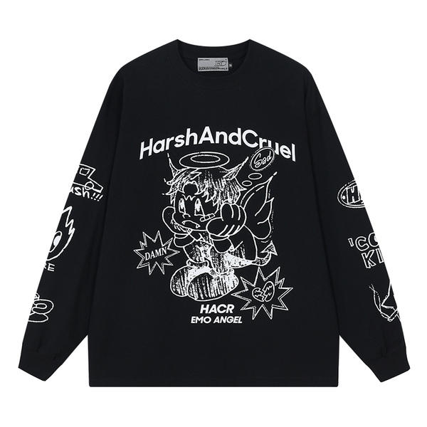 Oversized Emo Angel Graphic Long Sleeve Tee - COPPING THREADS - Harsh and Cruel