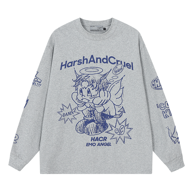 Oversized Emo Angel Graphic Long Sleeve Tee - COPPING THREADS - Harsh and Cruel