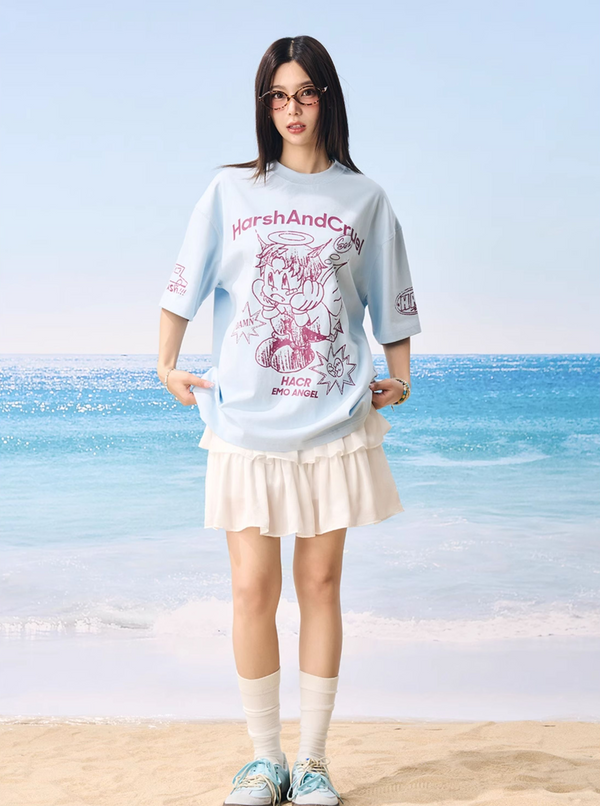 Oversized Emo Angel Graphic T-Shirt - COPPING THREADS - Harsh and Cruel