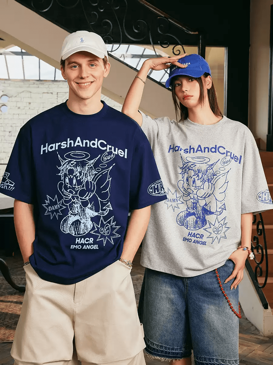 Oversized Emo Angel Graphic T-Shirt - COPPING THREADS - Harsh and Cruel