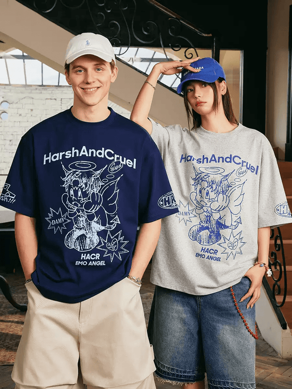 Oversized Emo Angel Graphic T-Shirt - COPPING THREADS - Harsh and Cruel