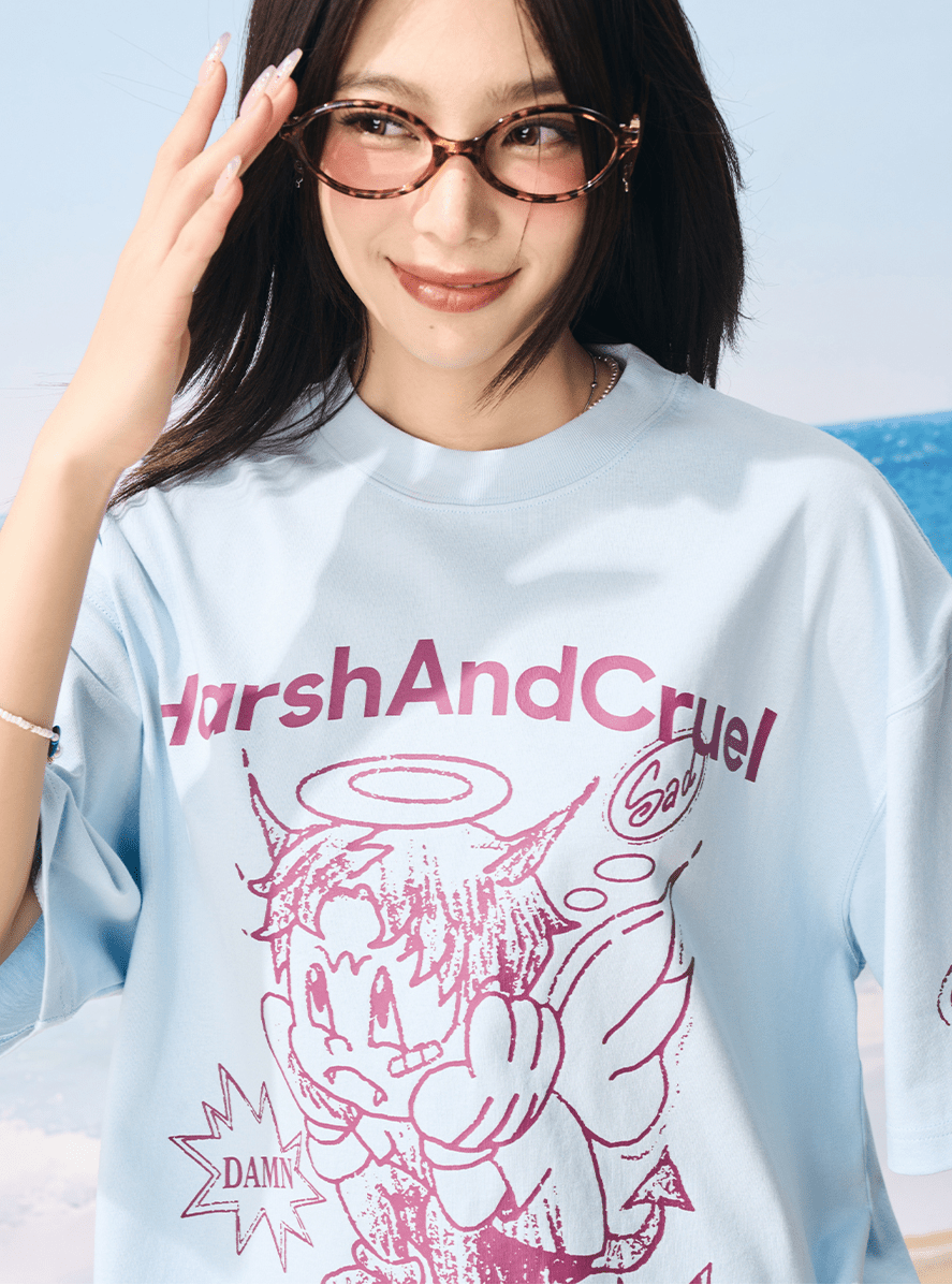 Oversized Emo Angel Graphic T-Shirt - COPPING THREADS - Harsh and Cruel