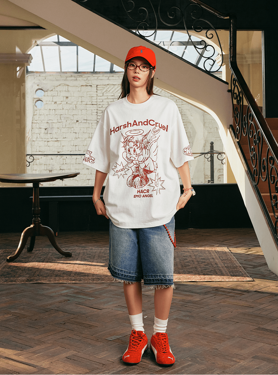 Oversized Emo Angel Graphic T-Shirt - COPPING THREADS - Harsh and Cruel