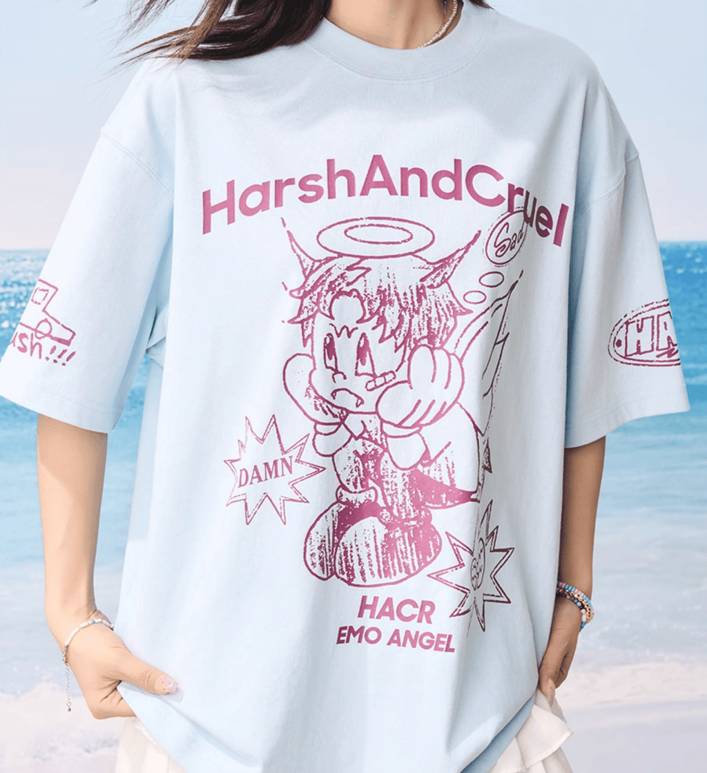 Oversized Emo Angel Graphic T-Shirt - COPPING THREADS - Harsh and Cruel