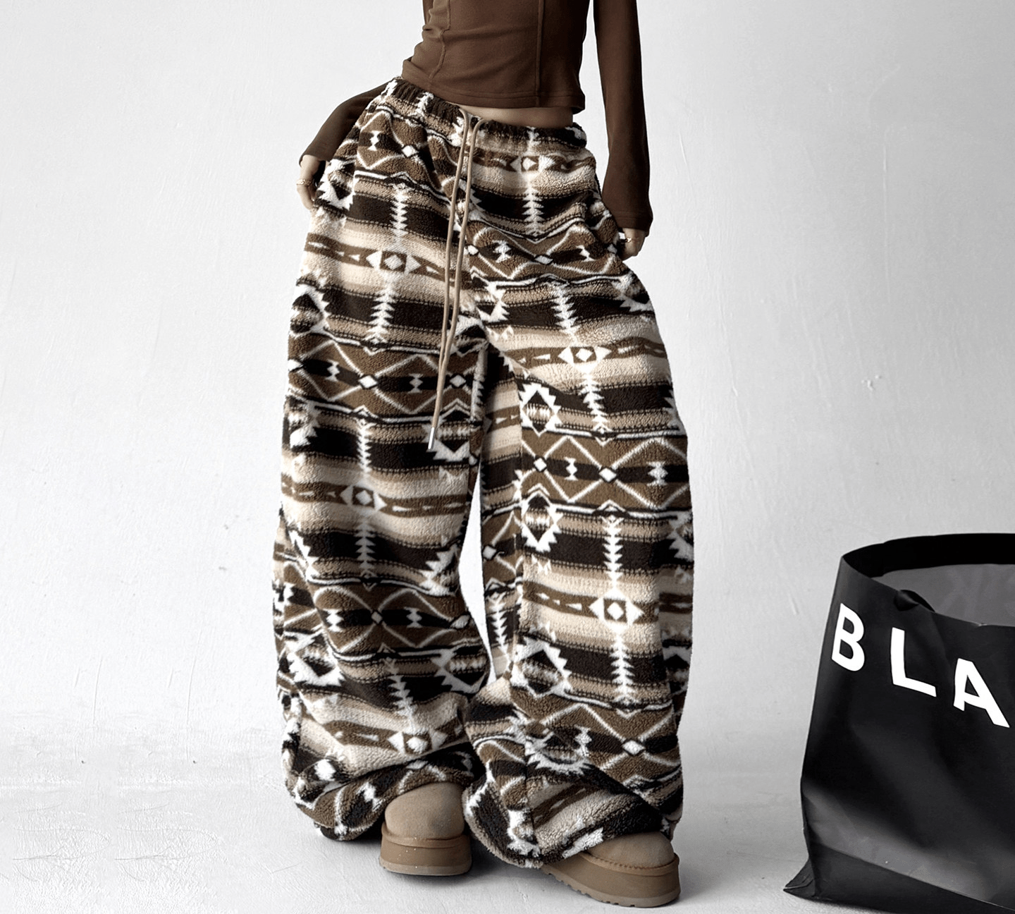 Oversized Fair Isle Stripe Sherpa Pants - COPPING THREADS - CT Select