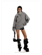Oversized Gothic Cross Knit Henley Sweater - COPPING THREADS - 0123Start