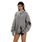 Oversized Gothic Cross Knit Henley Sweater - COPPING THREADS - 0123Start