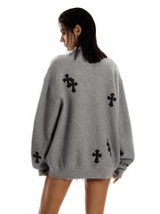 Oversized Gothic Cross Knit Henley Sweater - COPPING THREADS - 0123Start