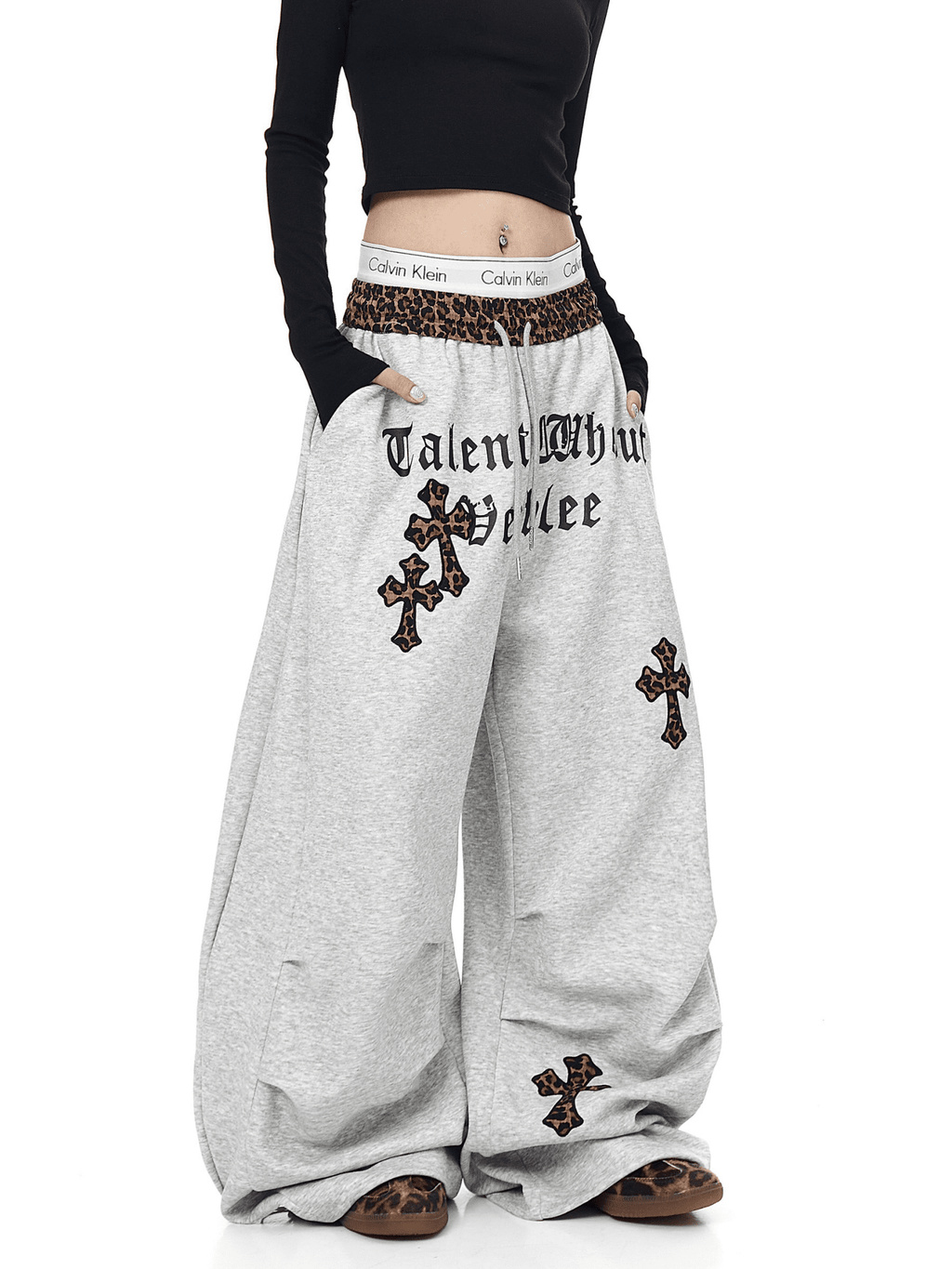 Oversized Gothic Crosses & Leopard Print Sweatpants - COPPING THREADS - CT Select
