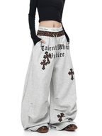 Oversized Gothic Crosses & Leopard Print Sweatpants - COPPING THREADS - CT Select