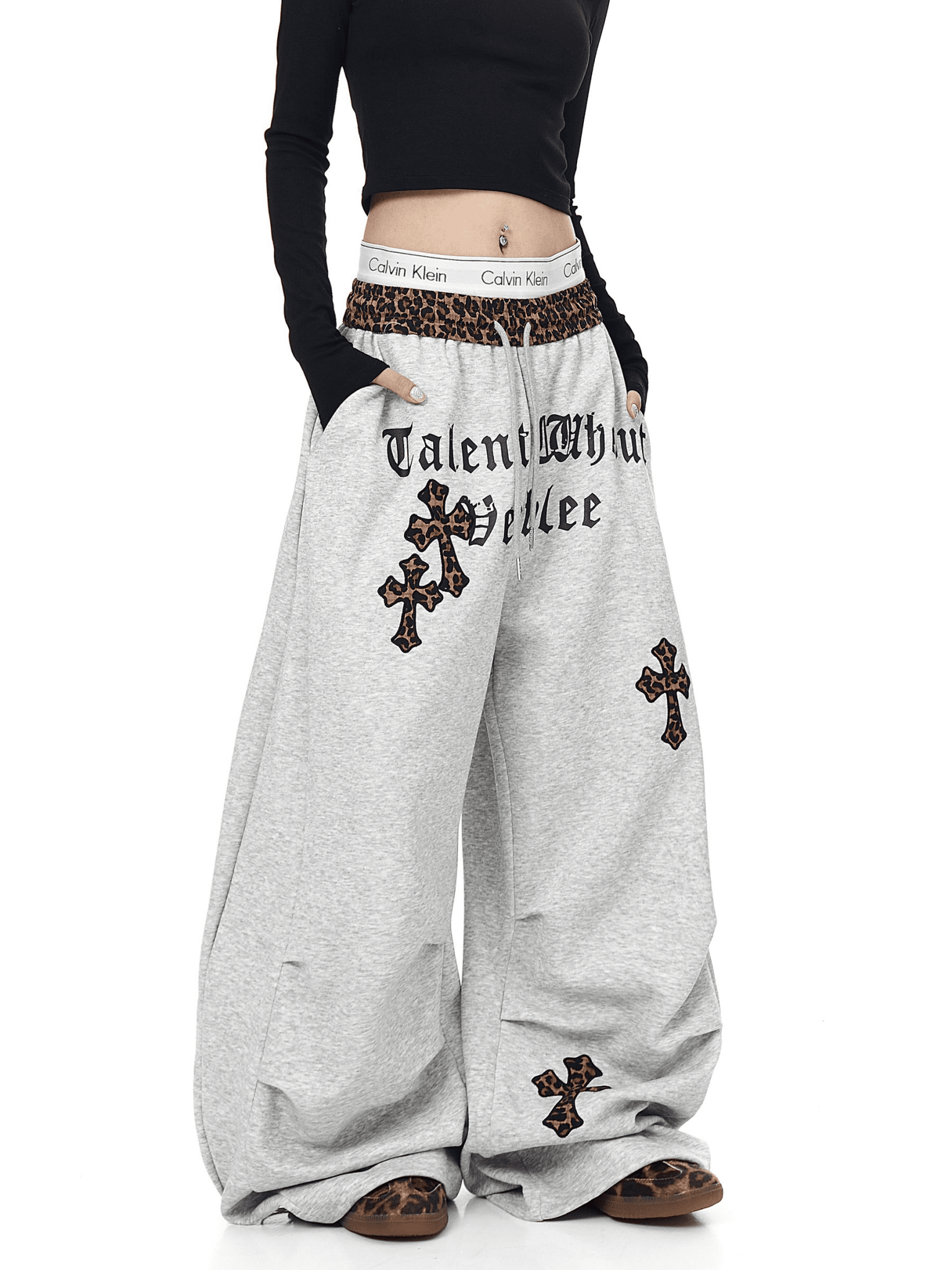 Oversized Gothic Crosses & Leopard Print Sweatpants - COPPING THREADS - CT Select