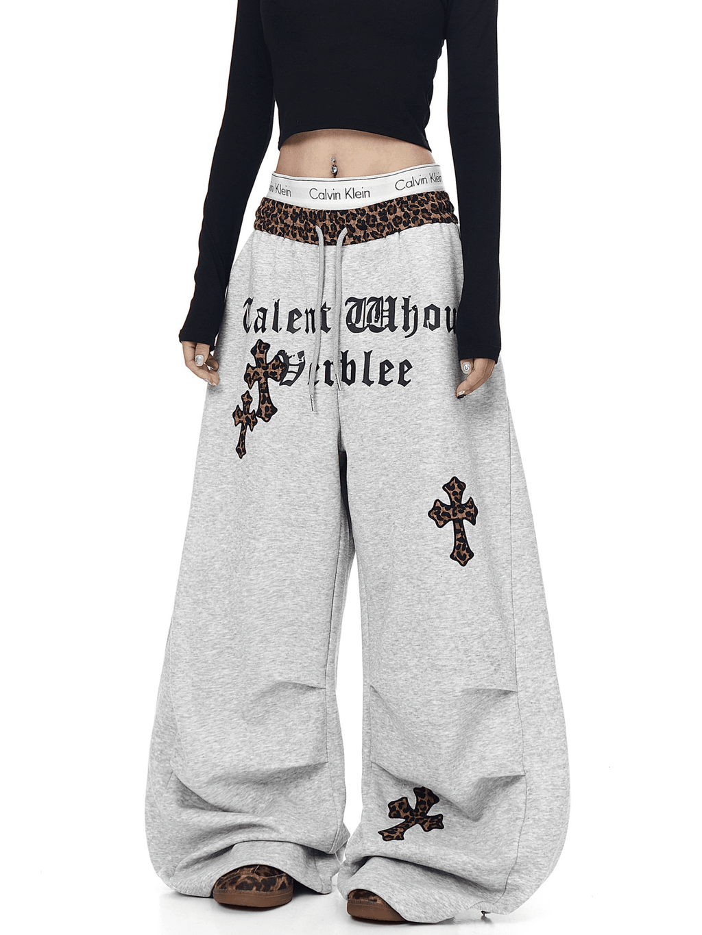 Oversized Gothic Crosses & Leopard Print Sweatpants - COPPING THREADS - CT Select