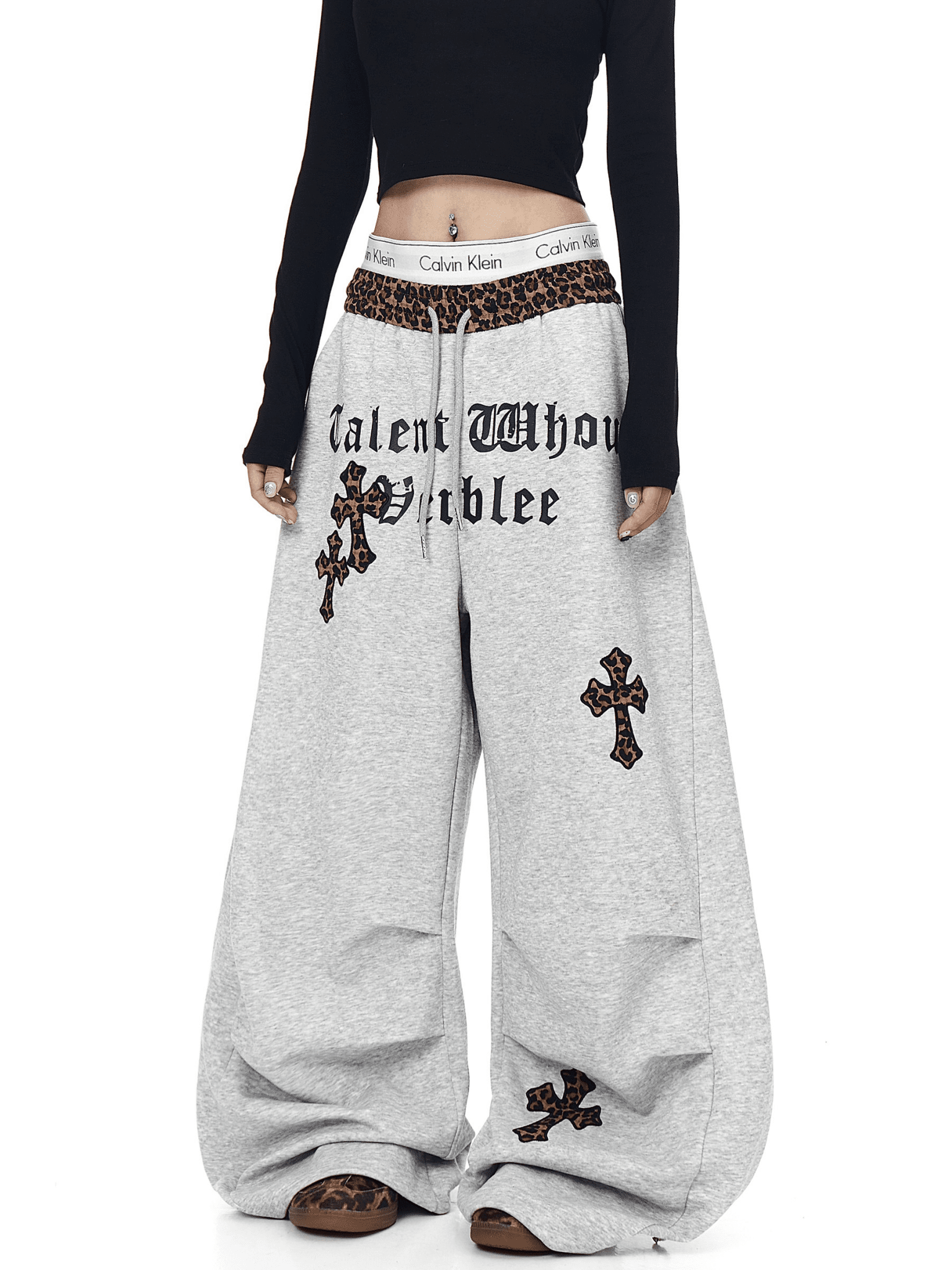 Oversized Gothic Crosses & Leopard Print Sweatpants - COPPING THREADS - CT Select