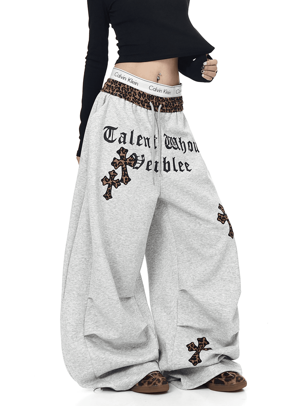 Oversized Gothic Crosses & Leopard Print Sweatpants - COPPING THREADS - CT Select