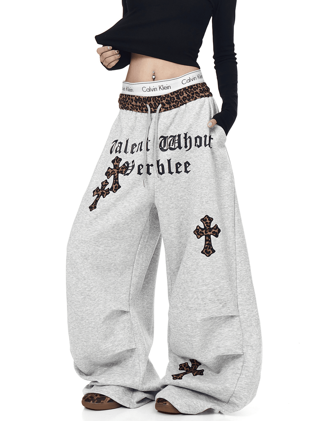 Oversized Gothic Crosses & Leopard Print Sweatpants - COPPING THREADS - CT Select