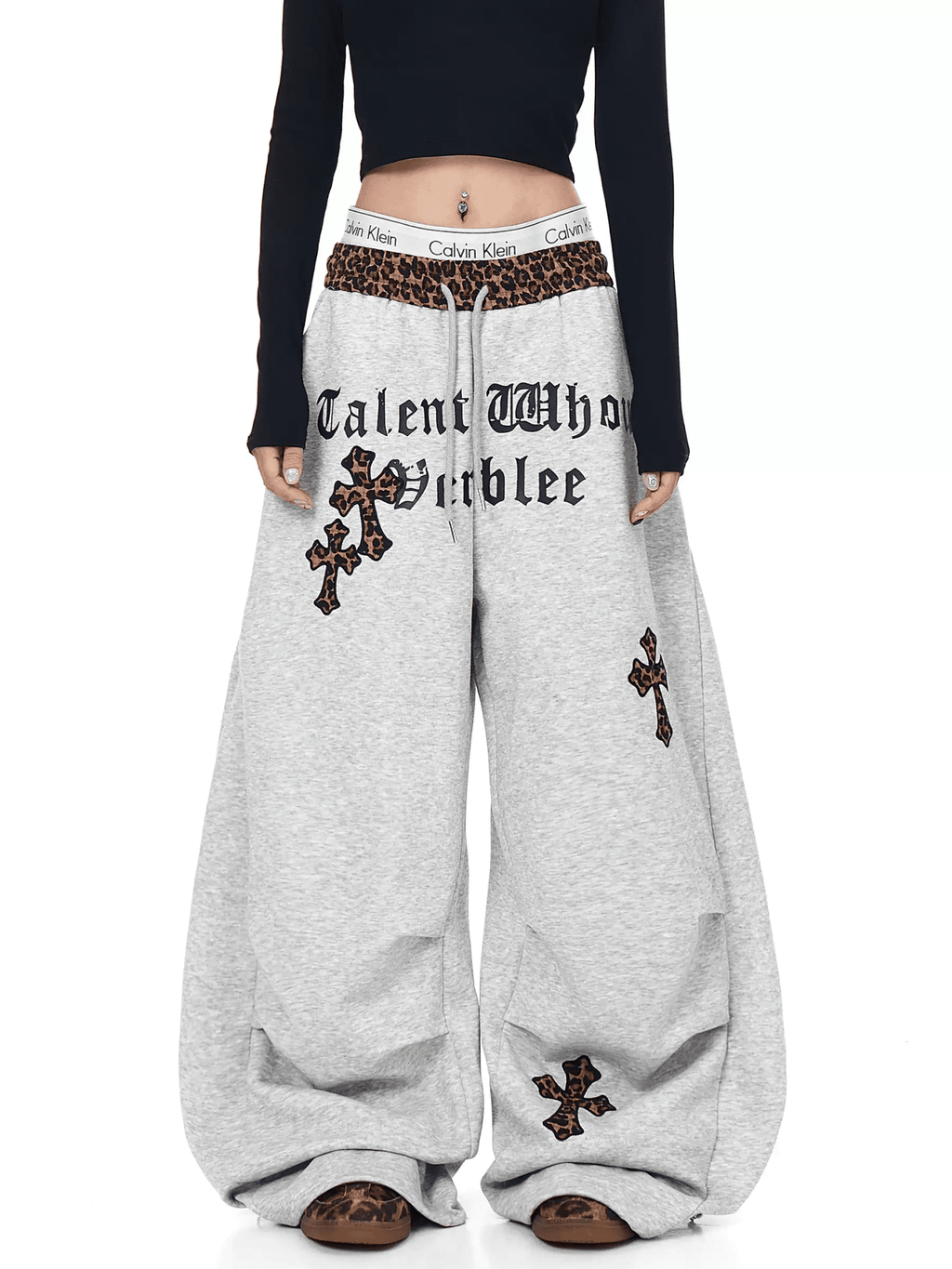 Oversized Gothic Crosses & Leopard Print Sweatpants - COPPING THREADS - CT Select