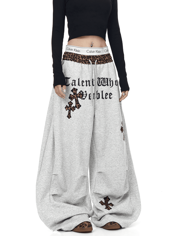 Oversized Gothic Crosses & Leopard Print Sweatpants - COPPING THREADS - CT Select