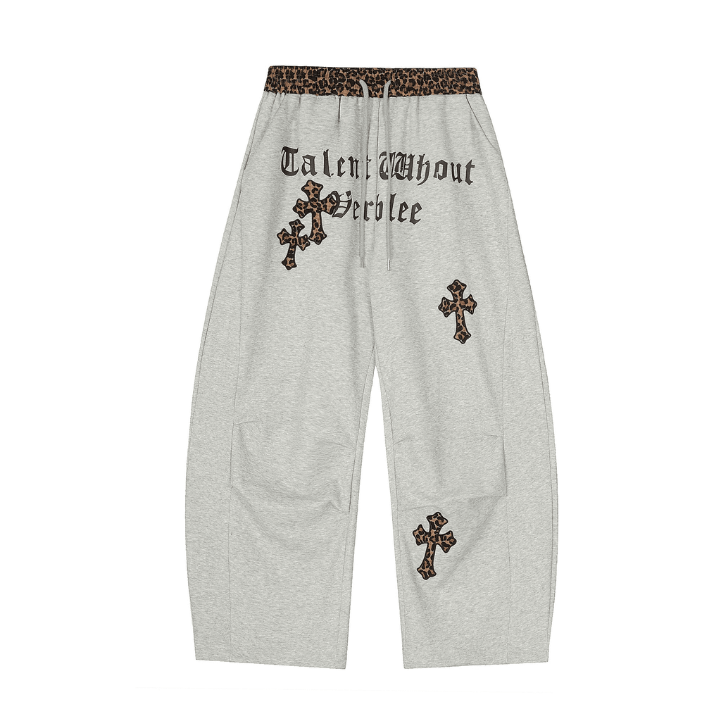 Oversized Gothic Crosses & Leopard Print Sweatpants - COPPING THREADS - CT Select
