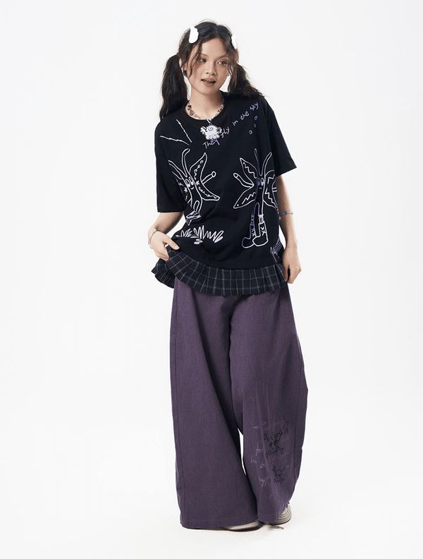 Oversized Graphic Patchwork Plaid Hem Tee - COPPING THREADS - CT Coquette