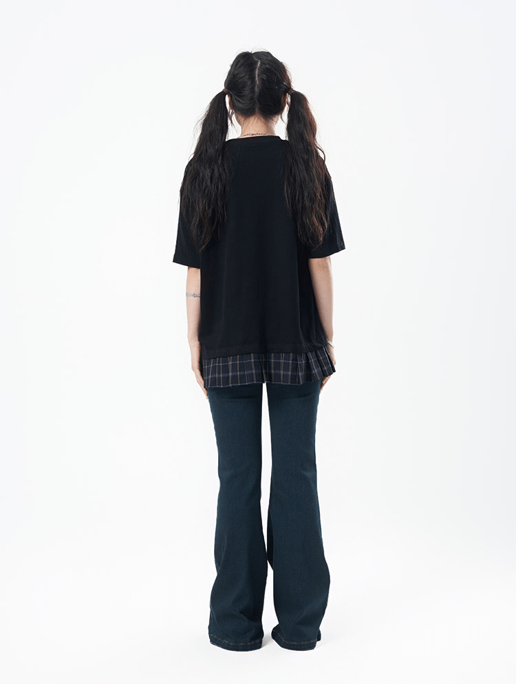 Oversized Graphic Patchwork Plaid Hem Tee - COPPING THREADS - CT Coquette