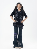 Oversized Graphic Patchwork Plaid Hem Tee - COPPING THREADS - CT Coquette