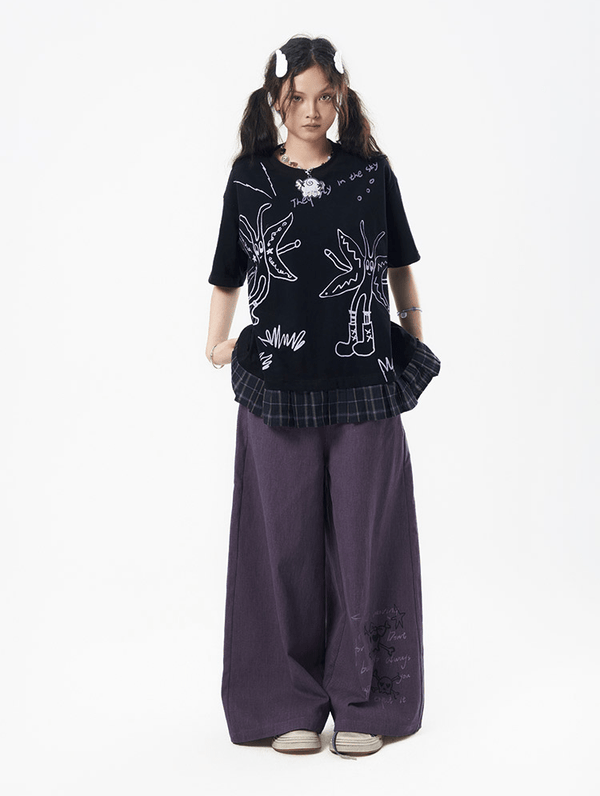 Oversized Graphic Patchwork Plaid Hem Tee - COPPING THREADS - CT Coquette