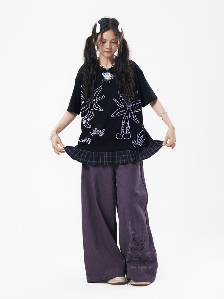 Oversized Graphic Patchwork Plaid Hem Tee - COPPING THREADS - CT Coquette