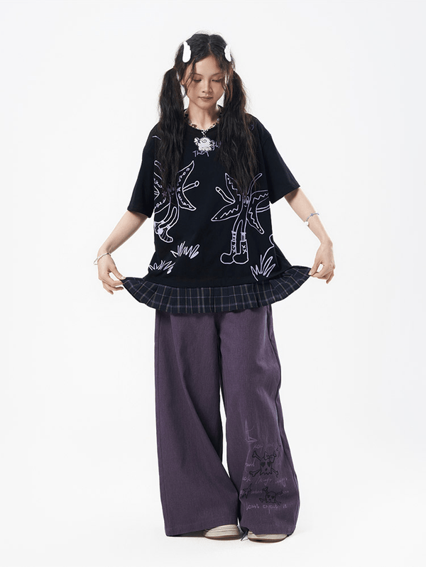 Oversized Graphic Patchwork Plaid Hem Tee - COPPING THREADS - CT Coquette