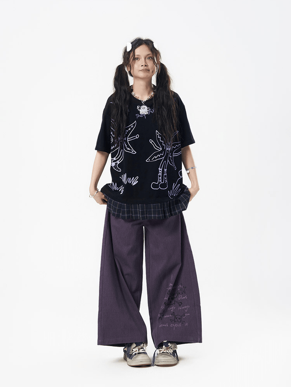 Oversized Graphic Patchwork Plaid Hem Tee - COPPING THREADS - CT Coquette