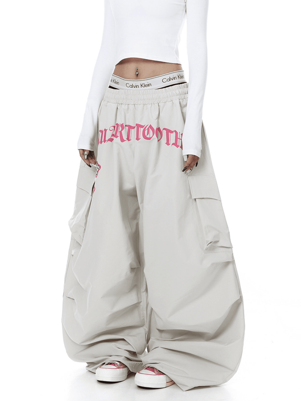 Oversized Graphic Pleated Baggy Cargo Pants - COPPING THREADS - CT Select