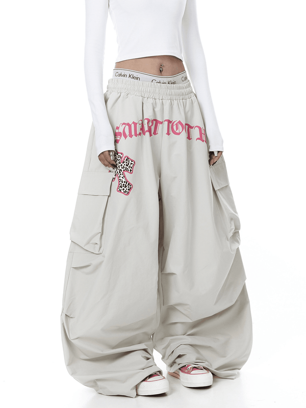 Oversized Graphic Pleated Baggy Cargo Pants - COPPING THREADS - CT Select