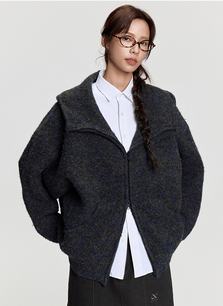 Oversized Mohair Knit Zip Hoodie - COPPING THREADS - RAPPEYE