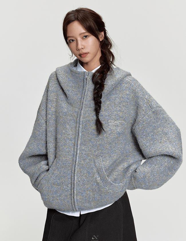Oversized Mohair Knit Zip Hoodie Main Image