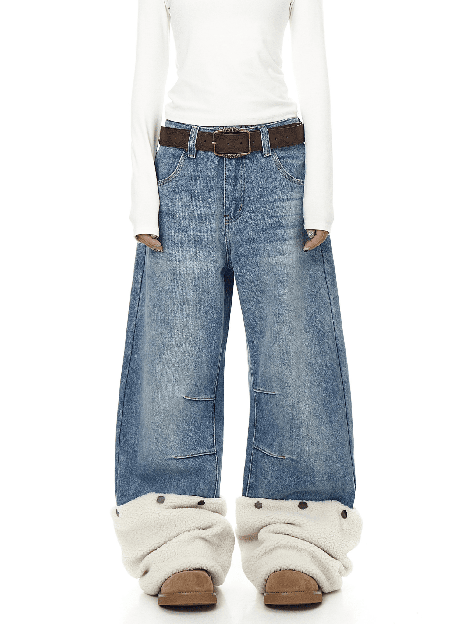Oversized Sherpa Fleece Cuff Wide Leg Jeans - COPPING THREADS - CT Select Main image