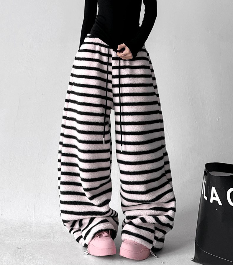 Oversized Striped Fleece Wide - Leg Pants - COPPING THREADS - CT Select