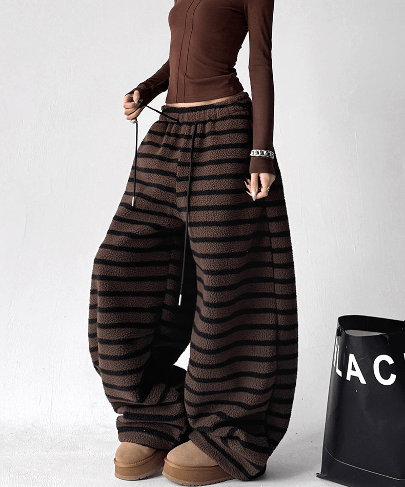 Oversized Striped Fleece Wide - Leg Pants - COPPING THREADS - CT Select