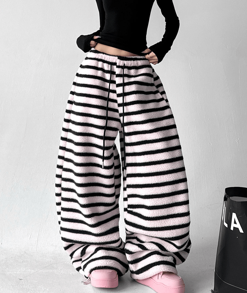 Oversized Striped Fleece Wide - Leg Pants - COPPING THREADS - CT Select