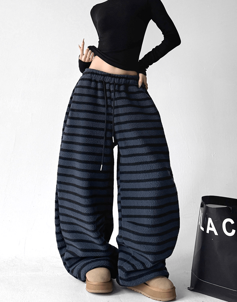 Oversized Striped Fleece Wide - Leg Pants - COPPING THREADS - CT Select