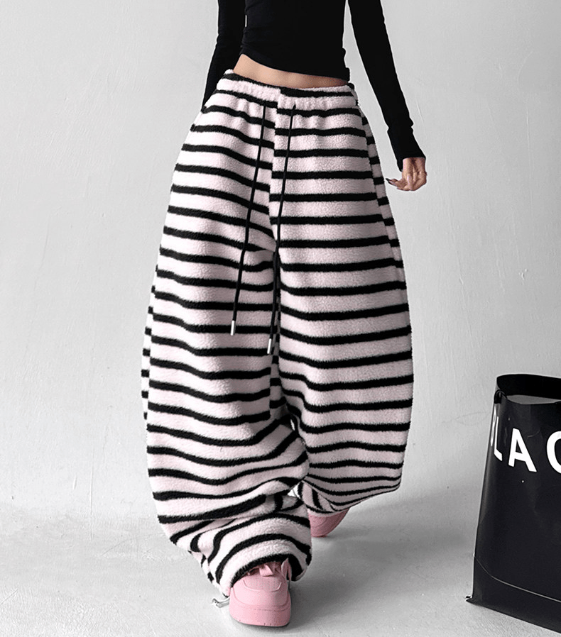Oversized Striped Fleece Wide - Leg Pants - COPPING THREADS - CT Select