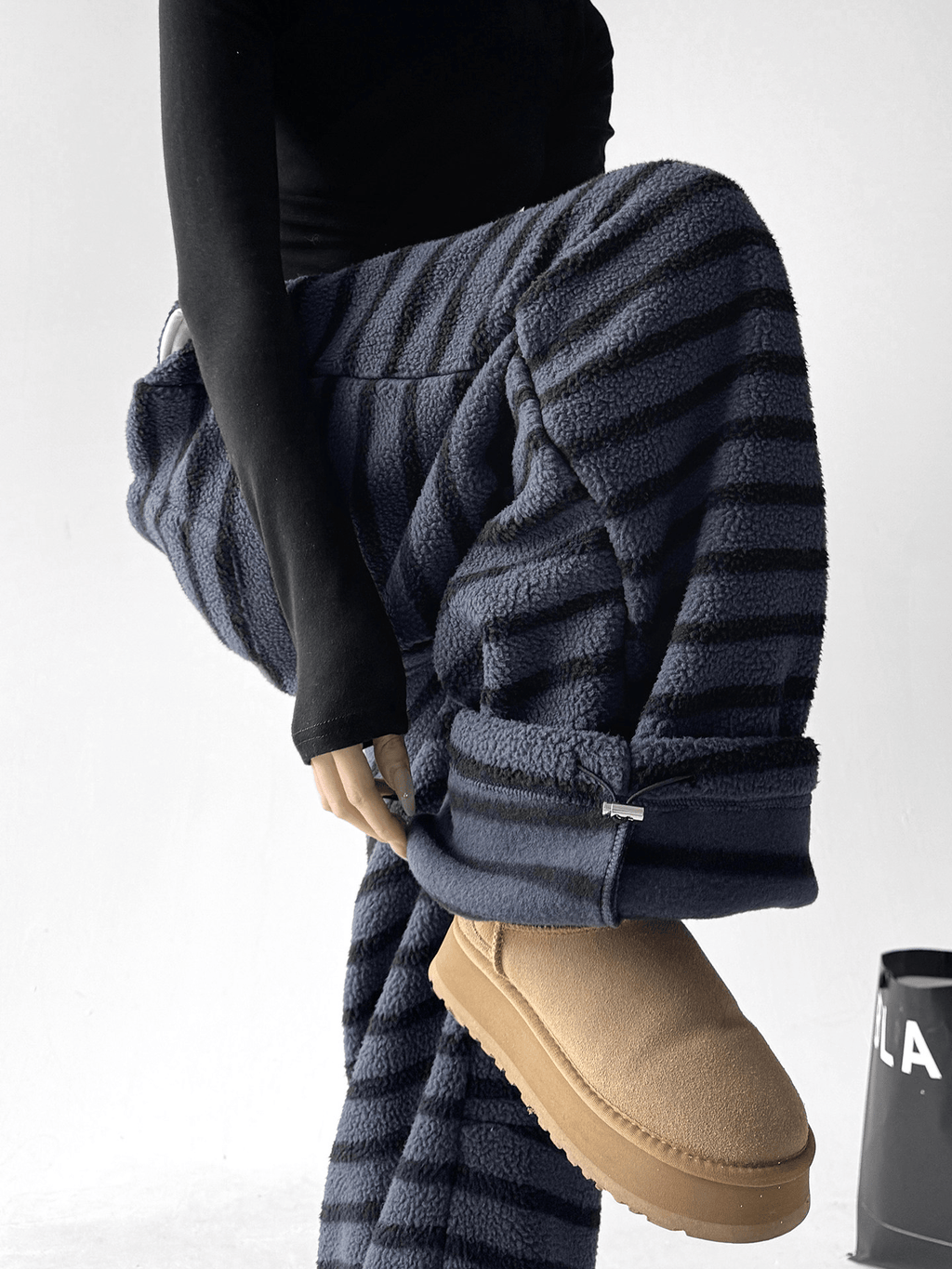 Oversized Striped Fleece Wide - Leg Pants - COPPING THREADS - CT Select