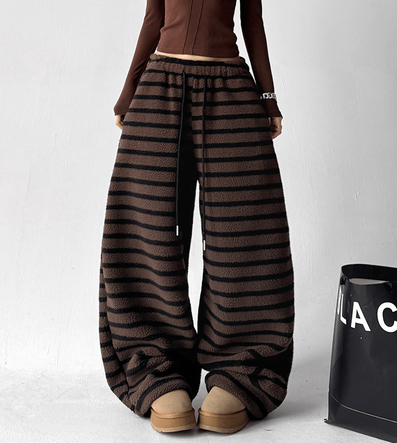 Oversized Striped Fleece Wide - Leg Pants - COPPING THREADS - CT Select