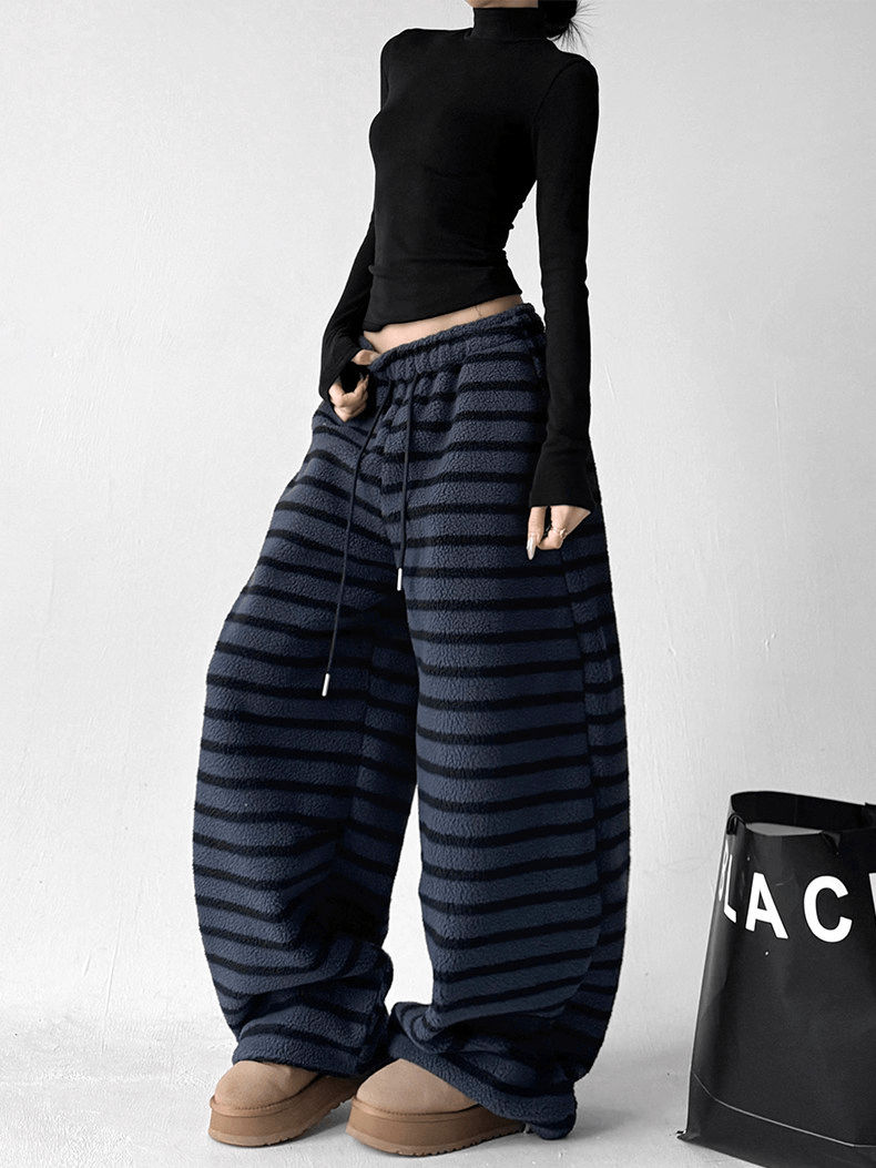 Oversized Striped Fleece Wide - Leg Pants - COPPING THREADS - CT Select