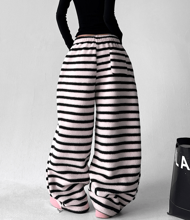Oversized Striped Fleece Wide - Leg Pants - COPPING THREADS - CT Select