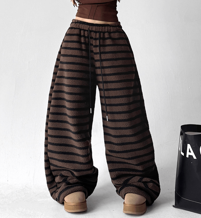 Oversized Striped Fleece Wide - Leg Pants - COPPING THREADS - CT Select