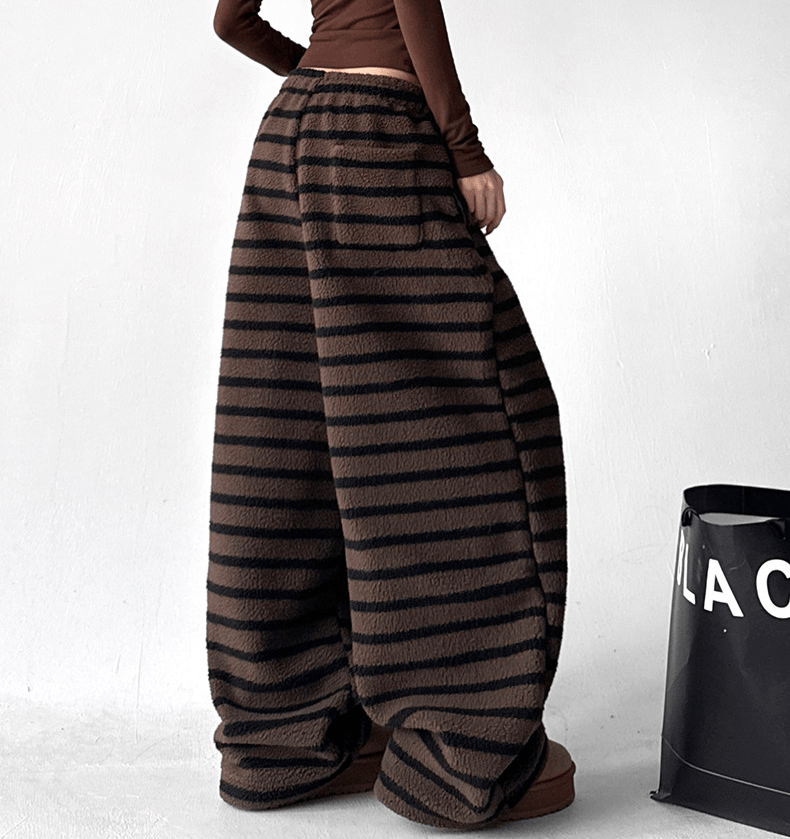 Oversized Striped Fleece Wide - Leg Pants - COPPING THREADS - CT Select