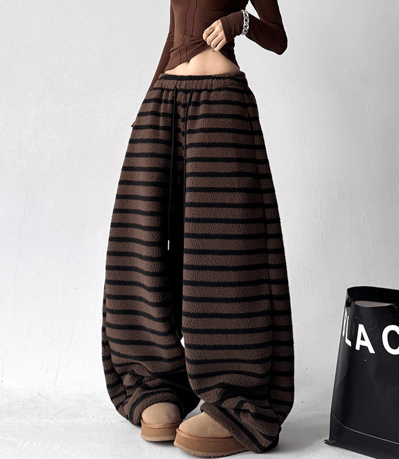 Oversized Striped Fleece Wide - Leg Pants - COPPING THREADS - CT Select