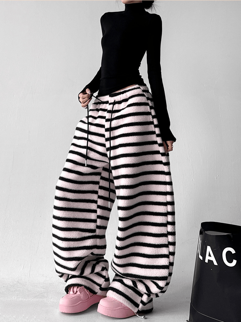 Oversized Striped Fleece Wide - Leg Pants - COPPING THREADS - CT Select