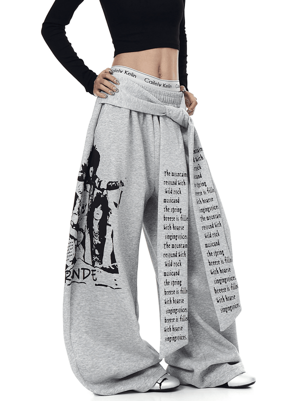 Oversized Tie Belt Graphic Sweatpants - COPPING THREADS - CT Select